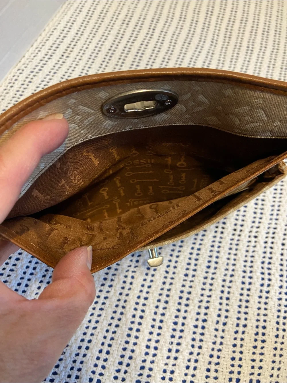 Fossil Marlow Signature wristlet jacquard canvas signature diamond pattern